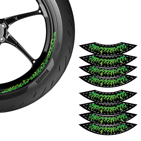 StickerBao Green FIRE01 Advanced 2-Piece Rim Sticker Universal Motorcycle 17 inch Rim Wheel Decal For Kawasaki