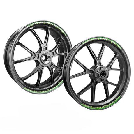 StickerBao Green 17 inch FIRE01 Advanced 2-Piece Rim Sticker Universal Motorcycle Rim Wheel Decal For Yamaha