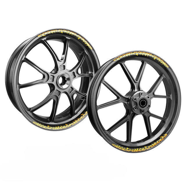 StickerBao Yellow FIRE01 Advanced 2-Piece Rim Sticker Universal Motorcycle 17 inch Rim Wheel Decal For Honda
