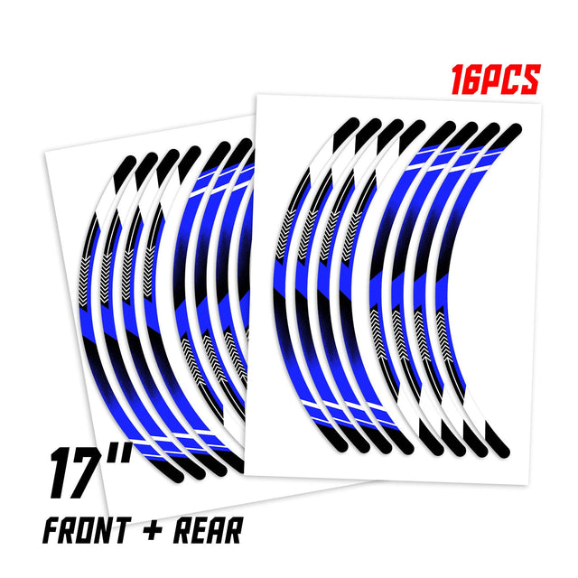 StickerBao Blue 17 inch A01B Arrow Standard Edge Rim Sticker Universal Motorcycle Wheel Stripe Decal For Kawasaki