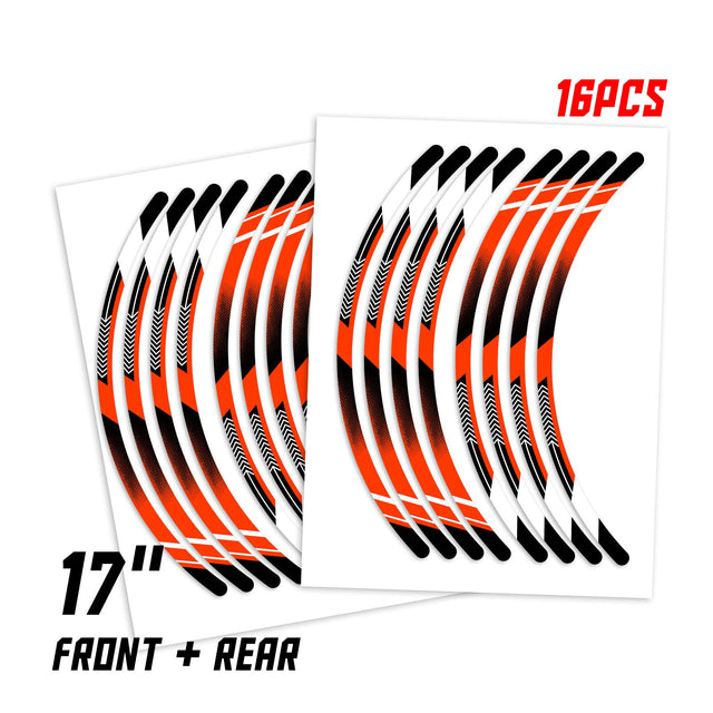 StickerBao Orange Universal 17 inch Motorcycle A01B Arrow Standard Edge Rim Sticker Check Rim Wheel Decal For For Kawasaki