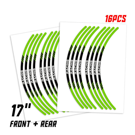 StickerBao Green Universal 17 inch Motorcycle P03B Stripe Standard Edge Rim Sticker Check Rim Wheel Decal  For Ducati