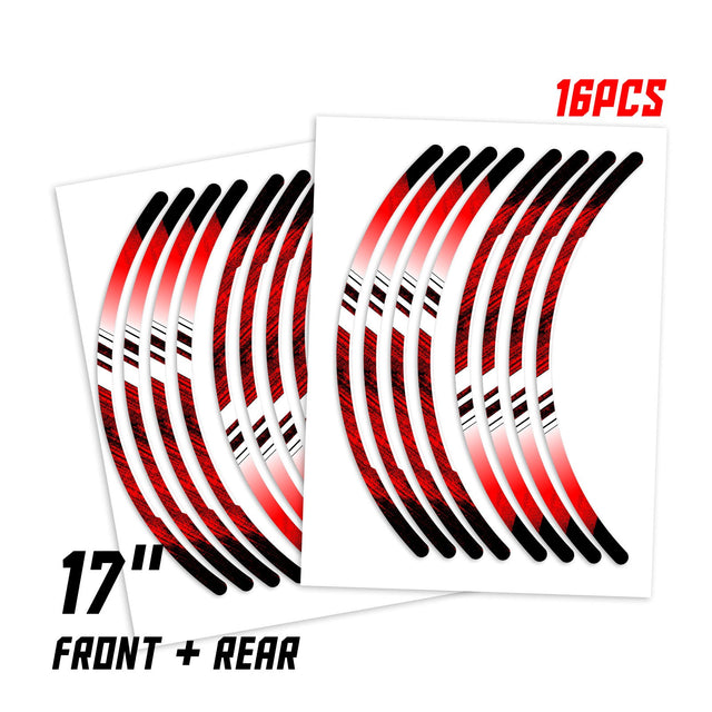 StickerBao Red Universal 17 inch Motorcycle P05B Stripe Standard Edge Rim Sticker Check Rim Wheel Decal For For Kawasaki