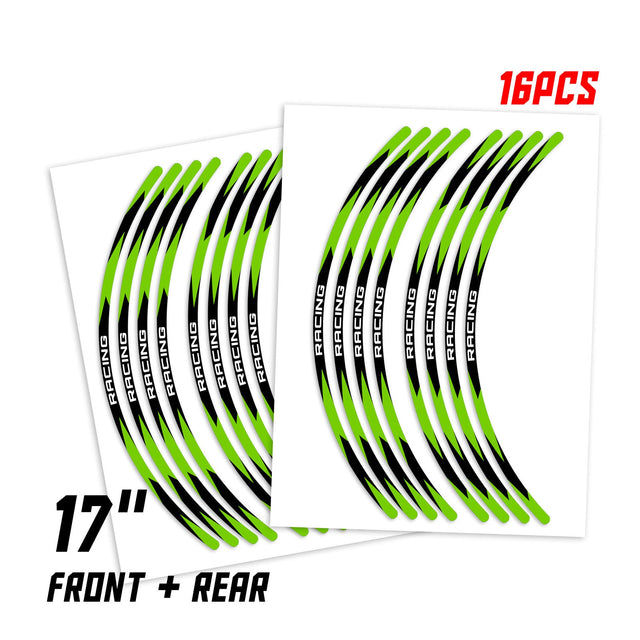 StickerBao Green Universal 17 inch Motorcycle R01B Rush Standard Edge Rim Sticker Check Rim Wheel Decal For For Kawasaki