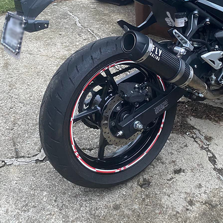 17 INCH CHECK01 WHITE STANDARD EDGE RIM STICKER UNIVERSAL MOTORCYCLE R ...