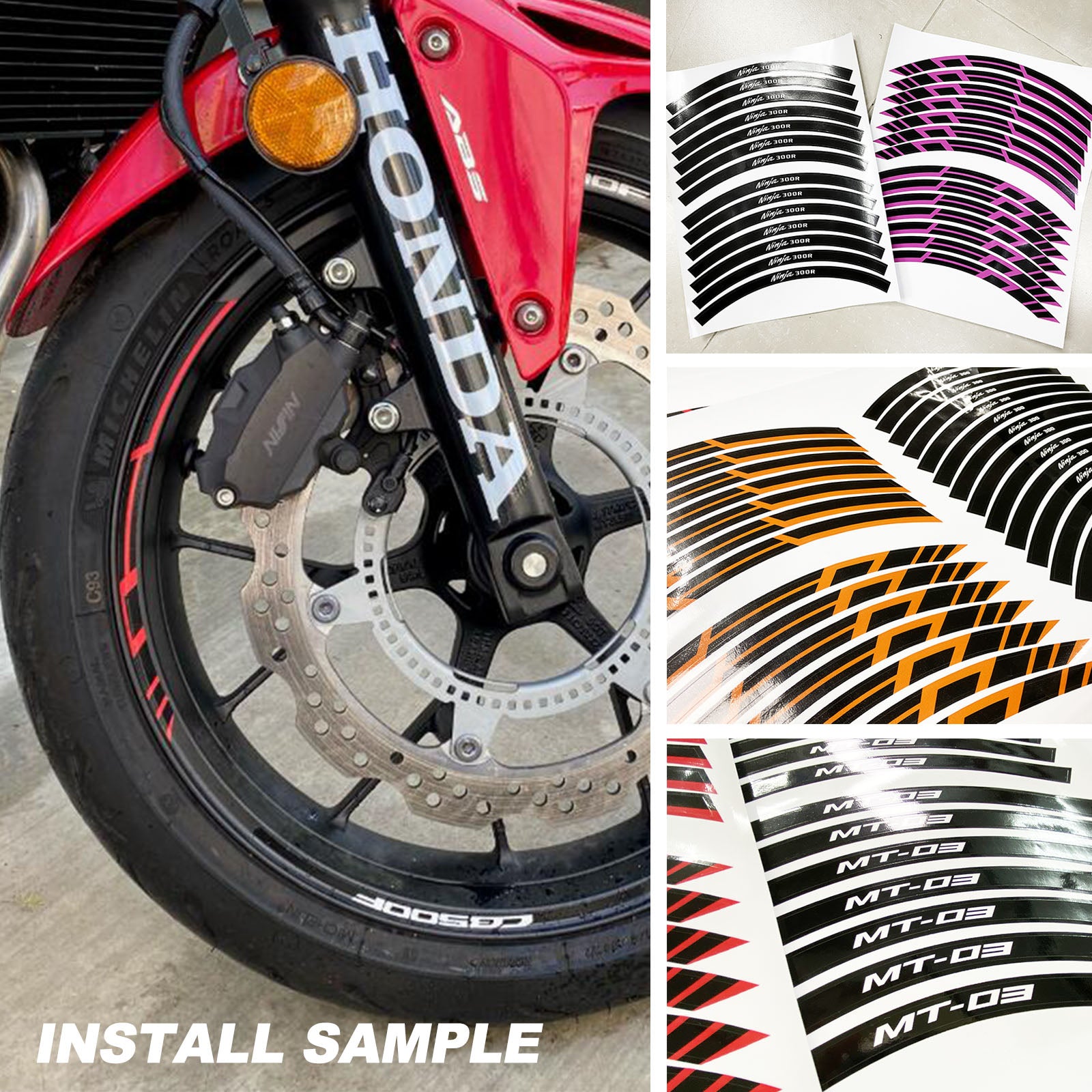 For Honda CB500F Logo 17 Inch Rim Wheel Stickers XA01B Rim Skin Decal ...