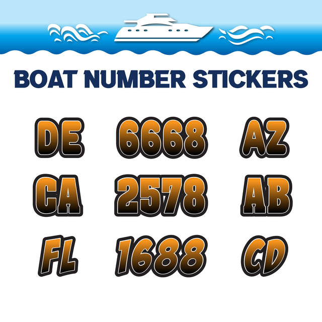 Custom Boat Registration Numbers Stickers Letter Decal 2pcs - Gradient Brown C001