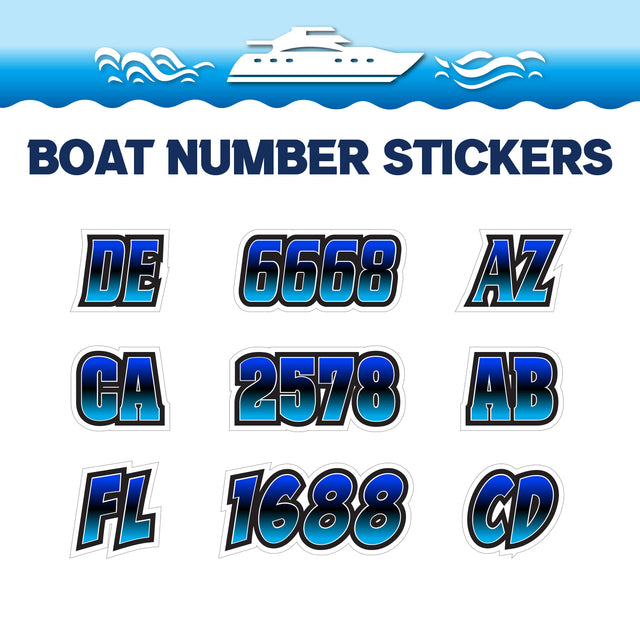 Custom Boat Registration Numbers Stickers Letter Decal 2pcs - Gradient Blue C002