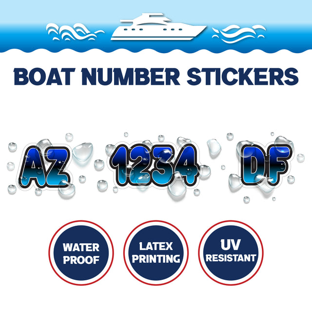 Custom Boat Registration Numbers Stickers Letter Decal 2pcs - Gradient Blue C002