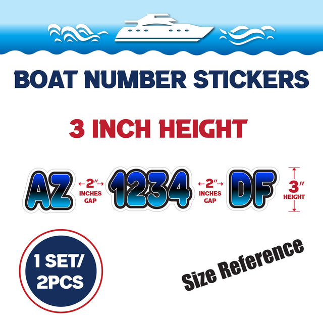 Custom Boat Registration Numbers Stickers Letter Decal 2pcs - Gradient Blue C002