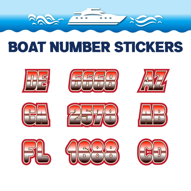 Custom Boat Registration Numbers Stickers Letter Decal 2pcs - Gradient Red C004