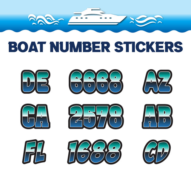 Custom Boat Registration Numbers Stickers Letter Decal 2pcs - Gradient Green Blue C005