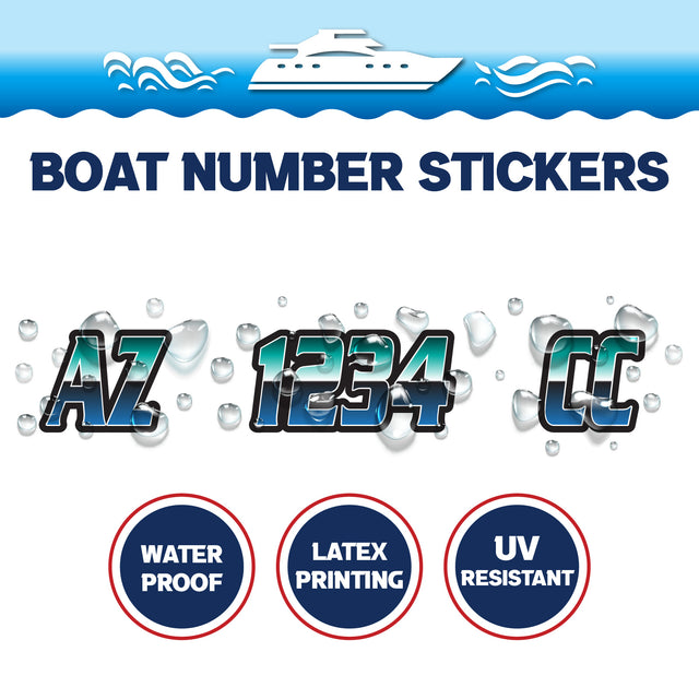 Custom Boat Registration Numbers Stickers Letter Decal 2pcs - Gradient Green Blue C005