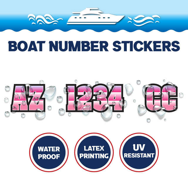 Custom Boat Registration Numbers Stickers Letter Decal 2pcs - Gradient Pink C007