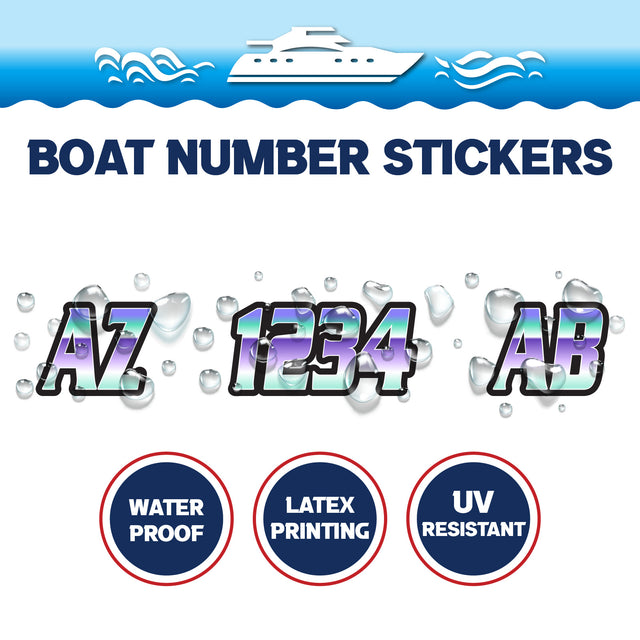 Custom Boat Registration Numbers Stickers Letter Decal 2pcs - Gradient Blue Purple C009