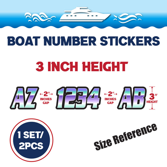 Custom Boat Registration Numbers Stickers Letter Decal 2pcs - Gradient Blue Purple C009