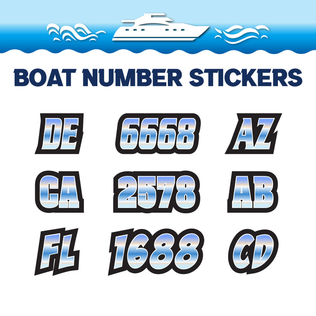 Custom Boat Registration Numbers Stickers Letter Decal 2pcs - Gradient Blue C010