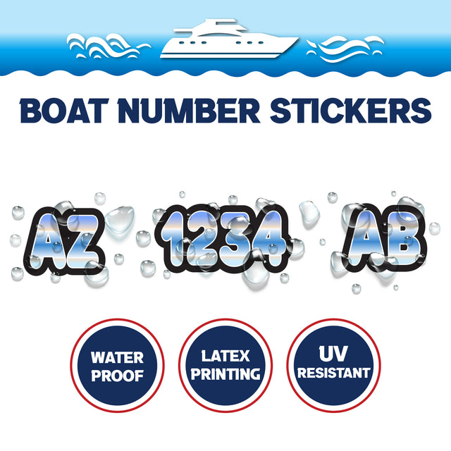 Custom Boat Registration Numbers Stickers Letter Decal 2pcs - Gradient Blue C010