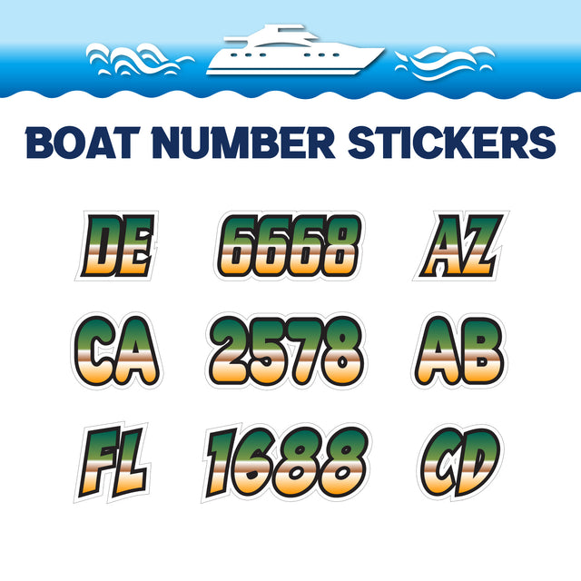 Custom Boat Registration Numbers Stickers Letter Decal 2pcs - Gradient Green Yellow C011