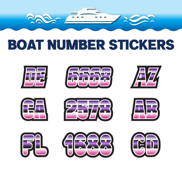 Custom Boat Registration Numbers Stickers Letter Decal 2pcs - Gradient Purple Pink C012