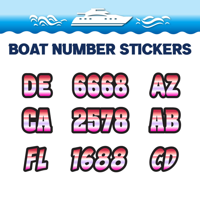 Custom Boat Registration Numbers Stickers Letter Decal 2pcs - Gradient Red Purple C013