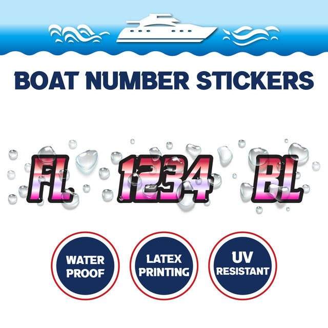 Custom Boat Registration Numbers Stickers Letter Decal 2pcs - Gradient Red Purple C013