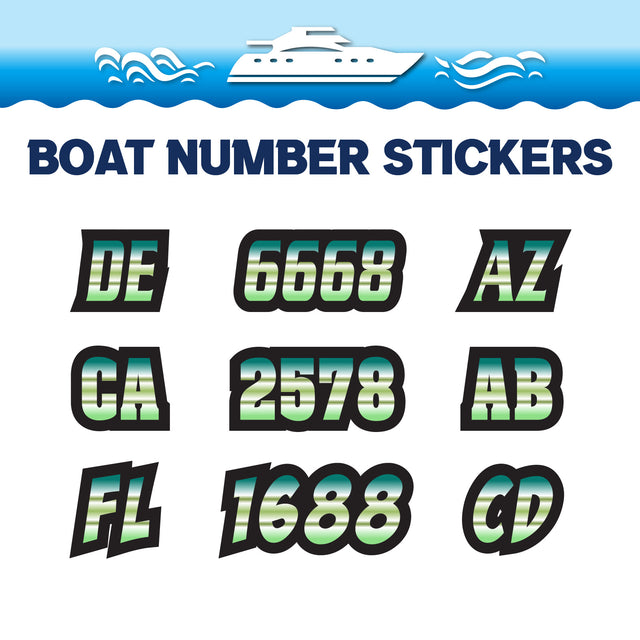 Custom Boat Registration Numbers Stickers Letter Decal 2pcs - Gradient Green C014