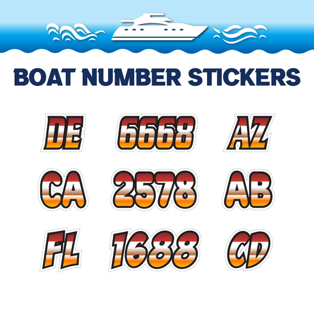 Custom Boat Registration Numbers Stickers Letter Decal 2pcs - Gradient Brown Orange C015