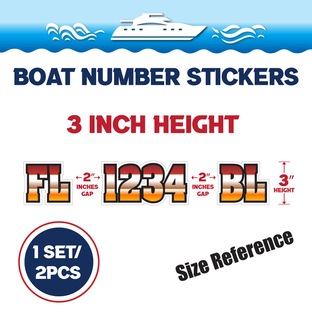 Custom Boat Registration Numbers Stickers Letter Decal 2pcs - Gradient Brown Orange C015