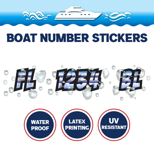 Custom Boat Registration Numbers Stickers Letter Decal 2pcs - Gradient Blue C016