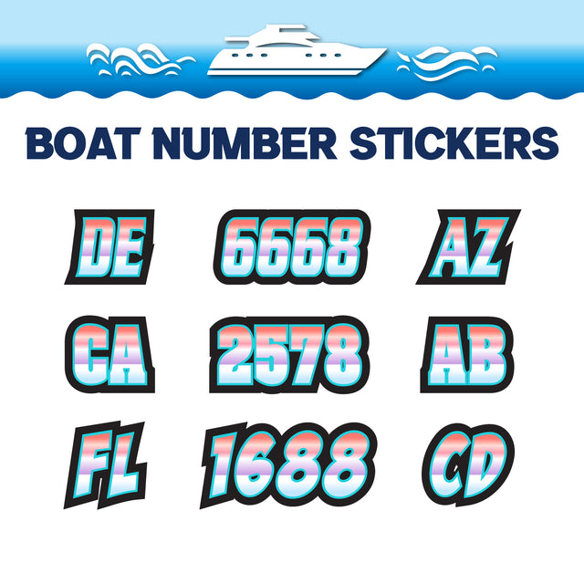 Custom Boat Registration Numbers Stickers Letter Decal 2pcs - Gradient Red Purple C022