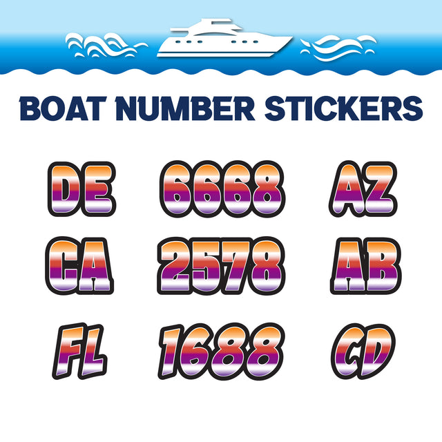 Custom Boat Registration Numbers Stickers Letter Decal 2pcs - Gradient Orange Purple C025