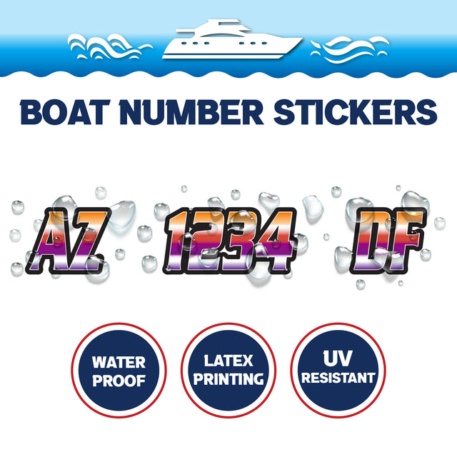 Custom Boat Registration Numbers Stickers Letter Decal 2pcs - Gradient Orange Purple C025