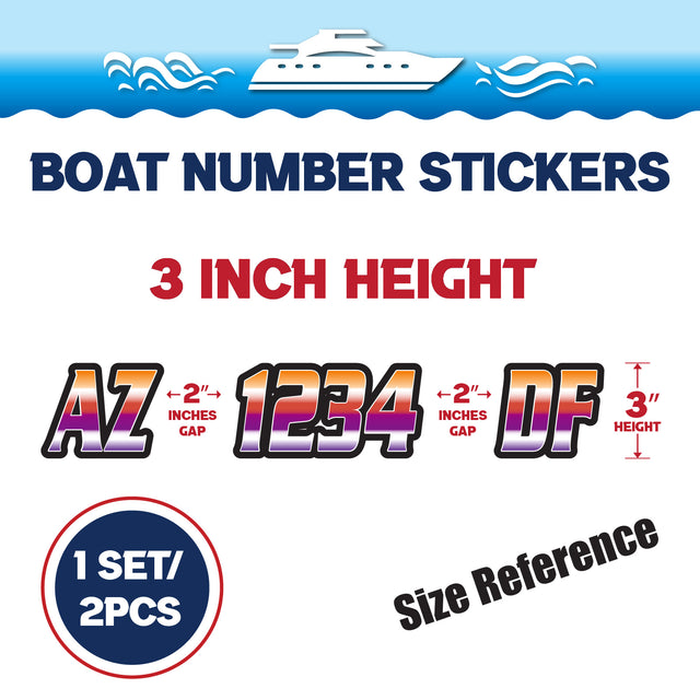 Custom Boat Registration Numbers Stickers Letter Decal 2pcs - Gradient Orange Purple C025