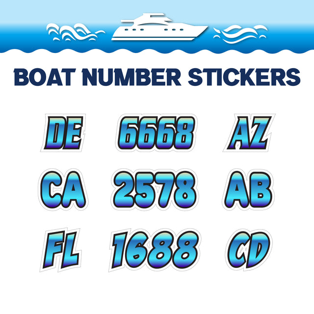 Custom Boat Registration Numbers Stickers Letter Decal 2pcs - Gradient Blue C027