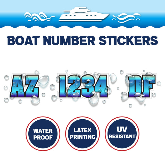 Custom Boat Registration Numbers Stickers Letter Decal 2pcs - Gradient Blue C027