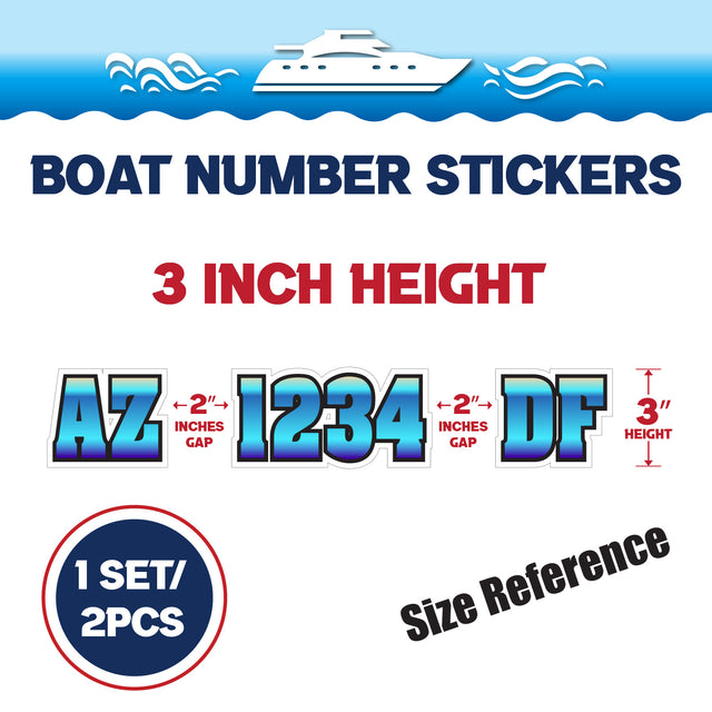 Custom Boat Registration Numbers Stickers Letter Decal 2pcs - Gradient Blue C027