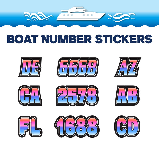 Custom Boat Registration Numbers Stickers Letter Decal 2pcs - Gradient Red Blue C028