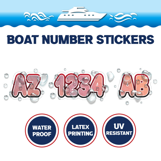 Custom Boat Registration Numbers Stickers Letter Decal 2pcs - Texture Red C034