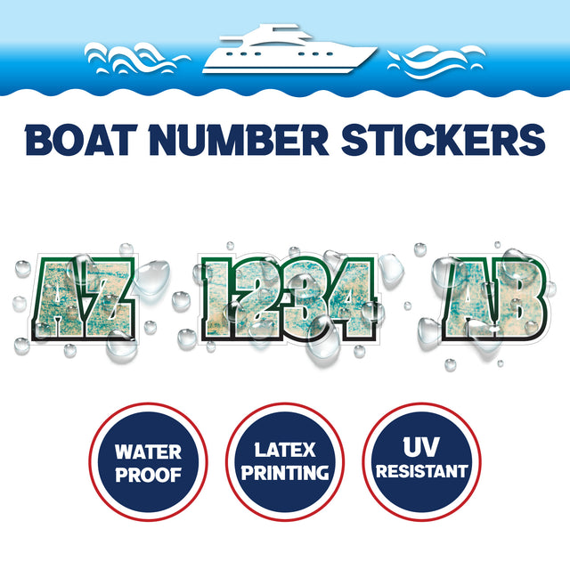 Custom Boat Registration Numbers Stickers Letter Decal 2pcs - Texture Green C035