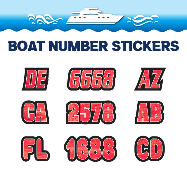 Custom Boat Registration Numbers Stickers Letter Decal 2pcs - Texture Red C039