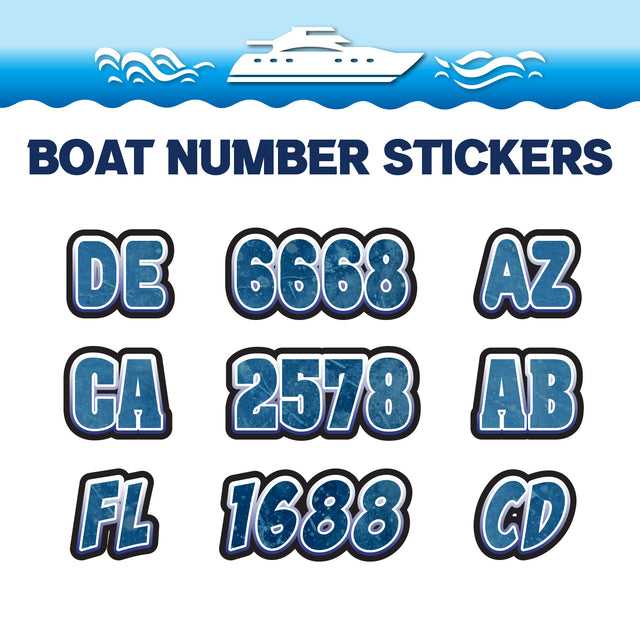 Custom Boat Registration Numbers Stickers Letter Decal 2pcs - Texture Blue C044