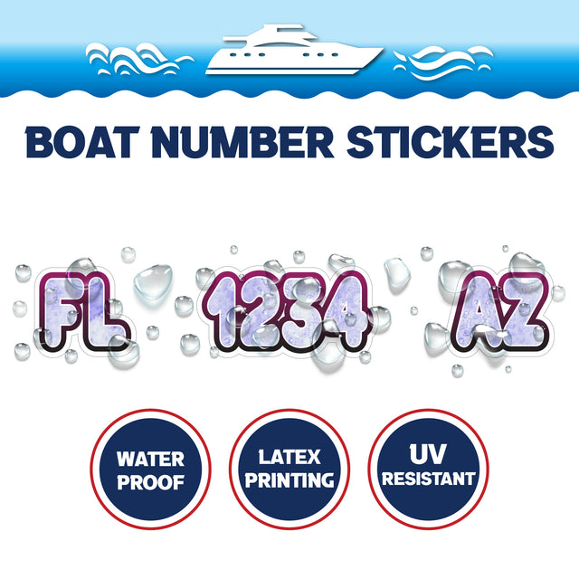 Custom Boat Registration Numbers Stickers Letter Decal 2pcs - Texture Purple C045