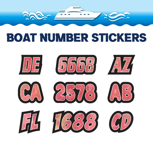 Custom Boat Registration Numbers Stickers Letter Decal 2pcs - Texture Red C046