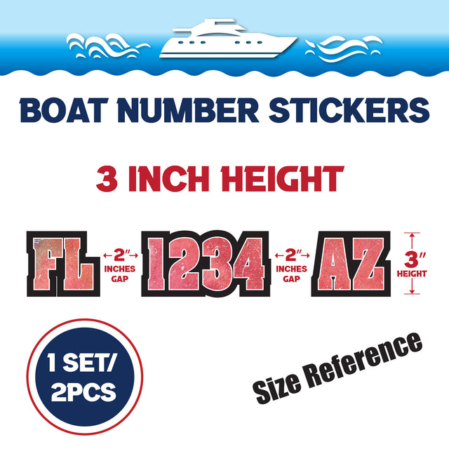 Custom Boat Registration Numbers Stickers Letter Decal 2pcs - Texture Red C046