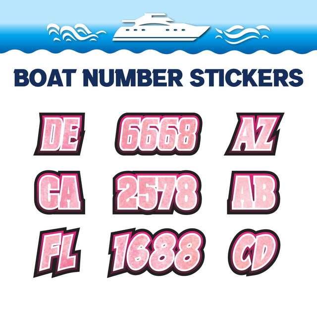 Custom Boat Registration Numbers Stickers Letter Decal 2pcs - Texture Pink C053