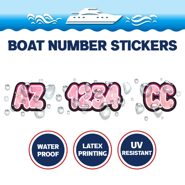 Custom Boat Registration Numbers Stickers Letter Decal 2pcs - Texture Pink C053