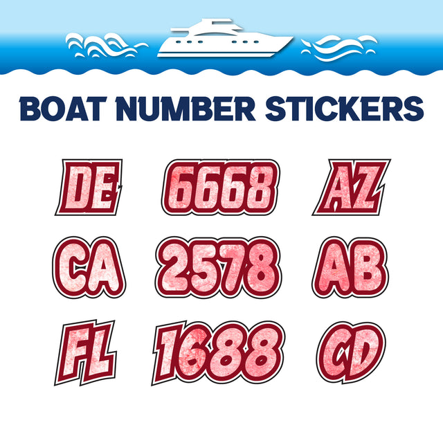 Custom Boat Registration Numbers Stickers Letter Decal 2pcs - Texture Red C054