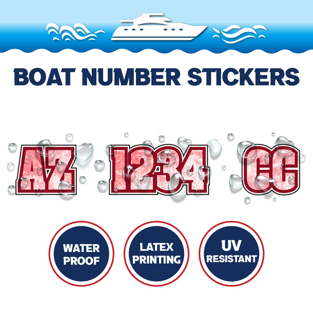 Custom Boat Registration Numbers Stickers Letter Decal 2pcs - Texture Red C054