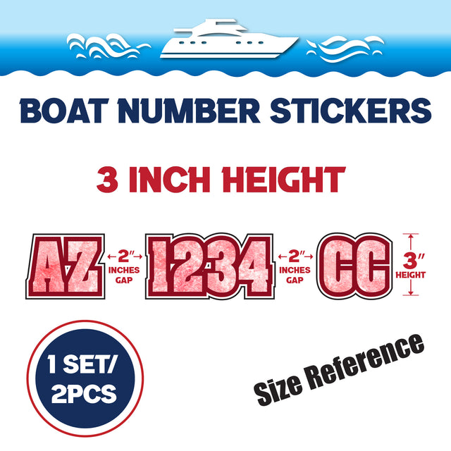 Custom Boat Registration Numbers Stickers Letter Decal 2pcs - Texture Red C054